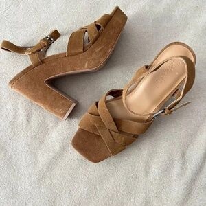 Splendid Brown Piper Suede Platform Block Heel Sandals in Cinnamon Size 9.5